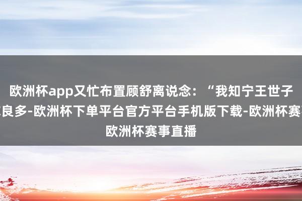欧洲杯app又忙布置顾舒离说念：“我知宁王世子亏本你良多-欧洲杯下单平台官方平台手机版下载-欧洲杯赛事直播