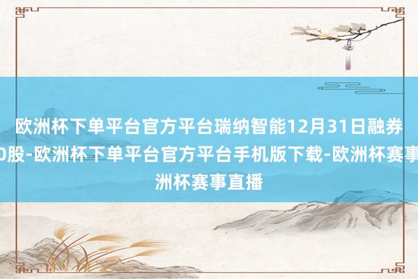 欧洲杯下单平台官方平台瑞纳智能12月31日融券偿还0股-欧洲