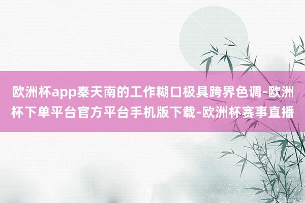欧洲杯app秦天南的工作糊口极具跨界色调-欧洲杯下单平台官方